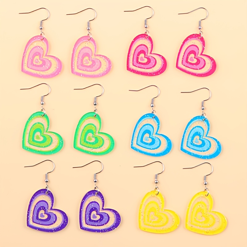 2pcs Valentine's Day Glitter Heart Acrylic Earrings Set